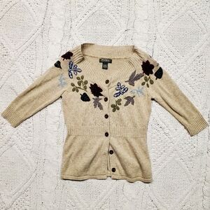 Eddie Bauer Autumn Leaves 🍂 Embroidered Cardigan - Size Medium